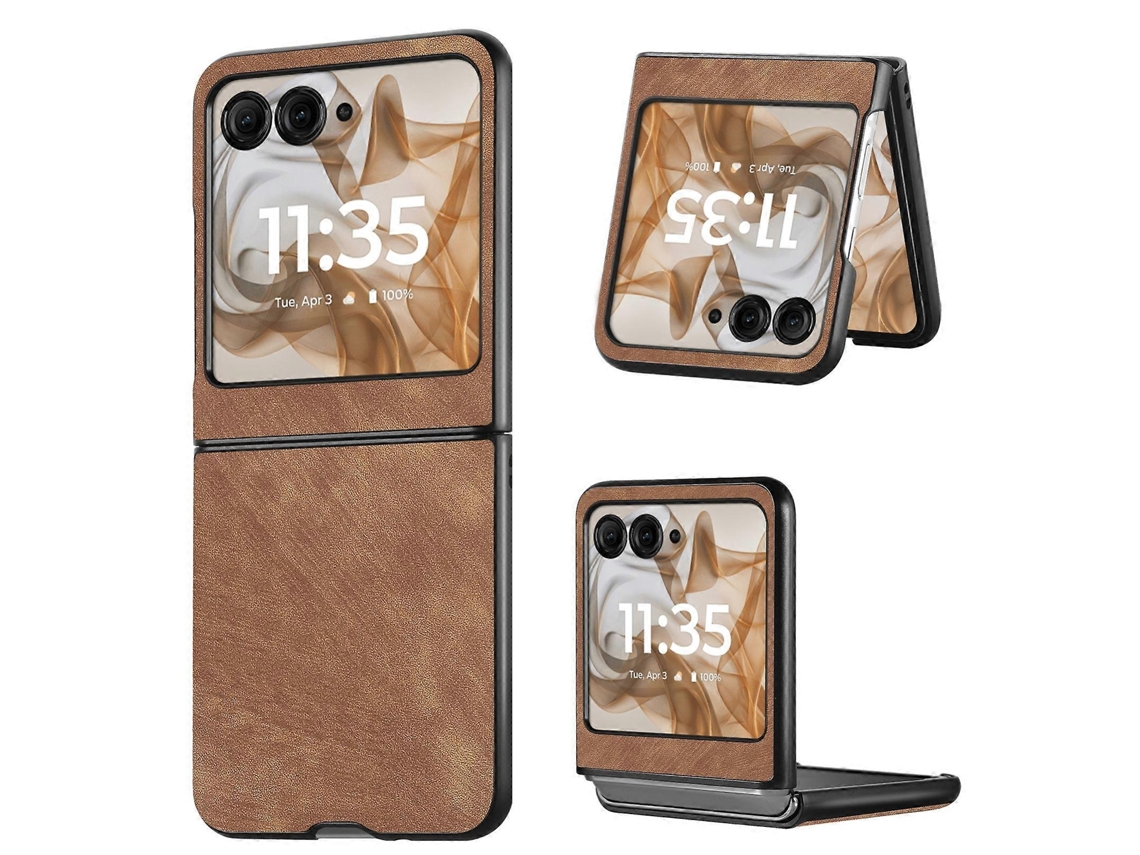 Capa Traseira Vintage Em Couro E Policarbonato Para Celular Motorola Razr 50 Ultra