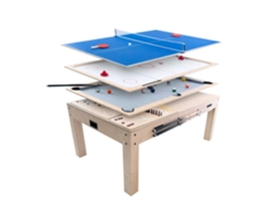 Mesa Multijogos 7 Em 1 | Bilhar, Pingue-pongue, Air Hockey, Xadrez, Gamão E Jantar | Efeito Carvalho | Inclui Todos Os