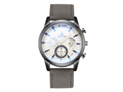 Reloj De Cuarzo Para Hombre Con Correa De Cuero Pu Moda Dial De Tres Ojos Gris