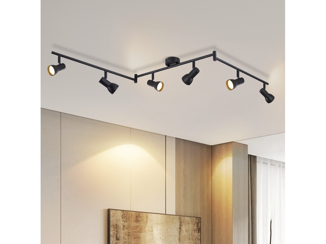 Nettlife Candeeiro De Teto Com 6 Focos Preto Metal Gu10 Design Moderno Para Quarto Corredor E Sala De Estar, 18,5 Cm, Orientáveis, Em Casa