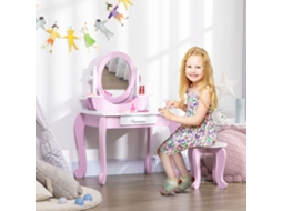 Toucador Infantil com Banco Espelho e Gaveta Mesa de Maquilhagem para Crianças Entre 3 6 Anos 65.5x46x93cm Rosa