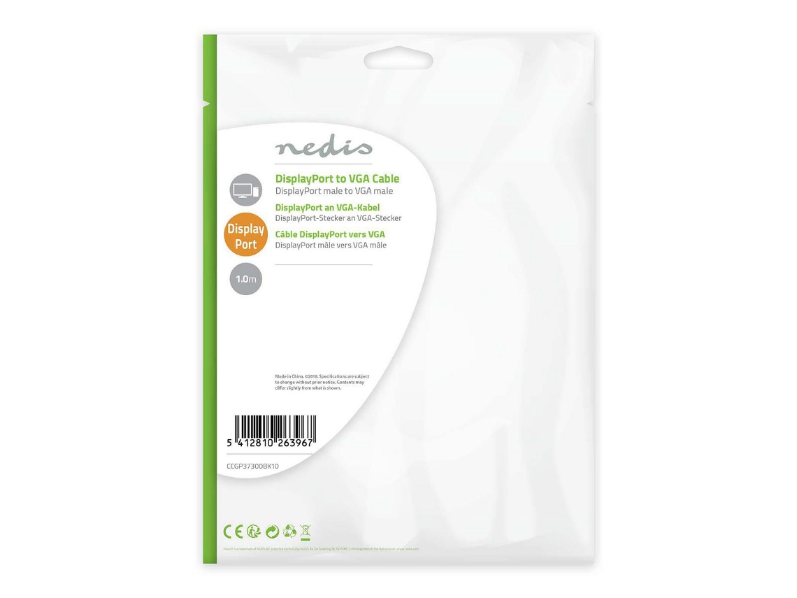 Nedis Ccgp37300Bk10 Adaptador de Cabo de Vídeo 1 M Displayport Vga D-Sub Preto