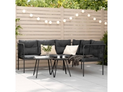 Sofá De Jardim C/ Almofadões Formato De L Aço/textilene Preto Dkd Home Decor