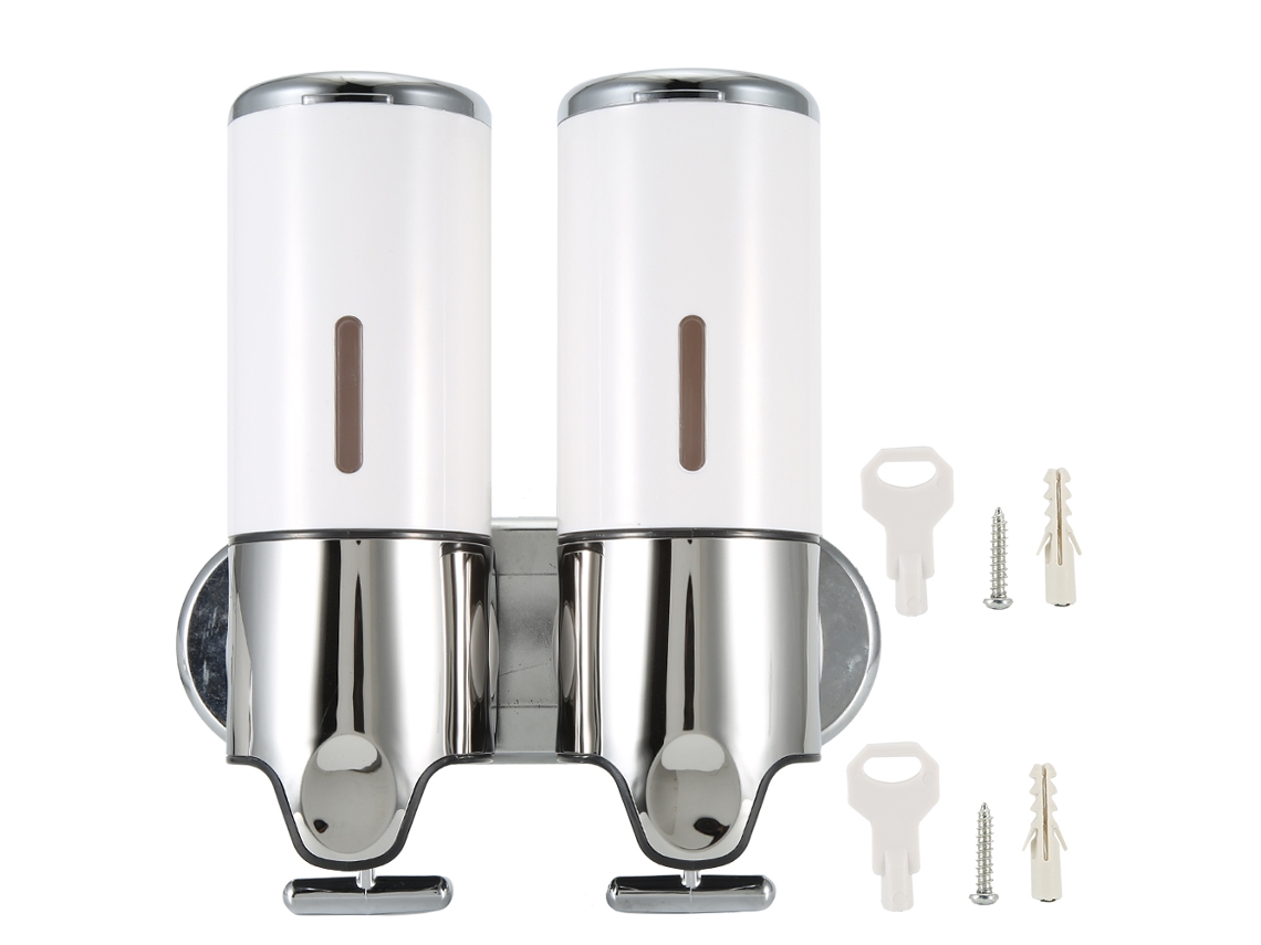Dispensador de Sabão Líquido Manual de Parede para Banheiro 2 Copo Branco 500ml Abs com Janela Visual S/MARCA