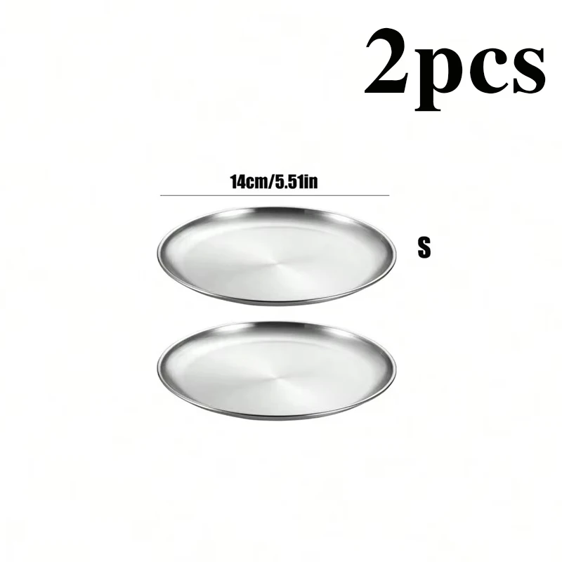 Conjunto De 2 Pratos De Jantar Em Aço Inoxidável De 14 Cm (prata), Adequados Para Diversas Ocasiões.