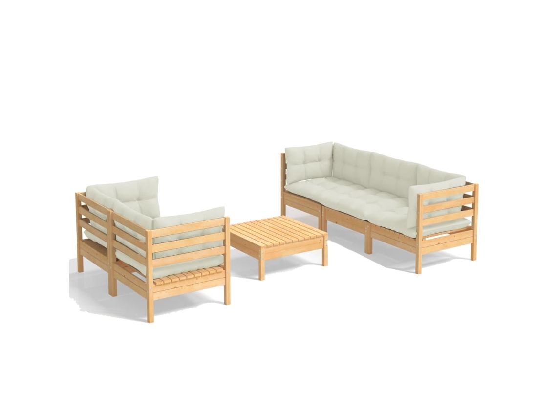 Conjunto de 6 Lounge de Jardim com Almofadões Cor Creme Pinho MAISON EXCLUSIVE