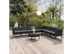 Vidaxl 9 Pcs Conjunto Lounge De Jardim C/ Almofadões Vime Pe Preto
