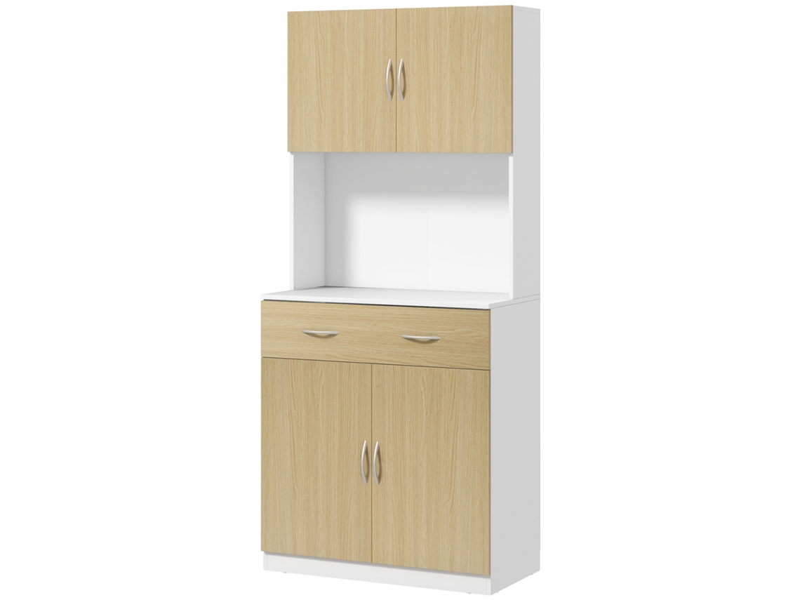 Armário De Cozinha Com Gaveta 4 Portas E Prateleiras Interiores Ajustável Em Altura Móvel 80x40x180 Cm Madeira E Branco