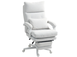 Poltrona rolante com aparência de linho, ajustável, reclinável a 160°, com apoio de pés, branco creme BTFORUS