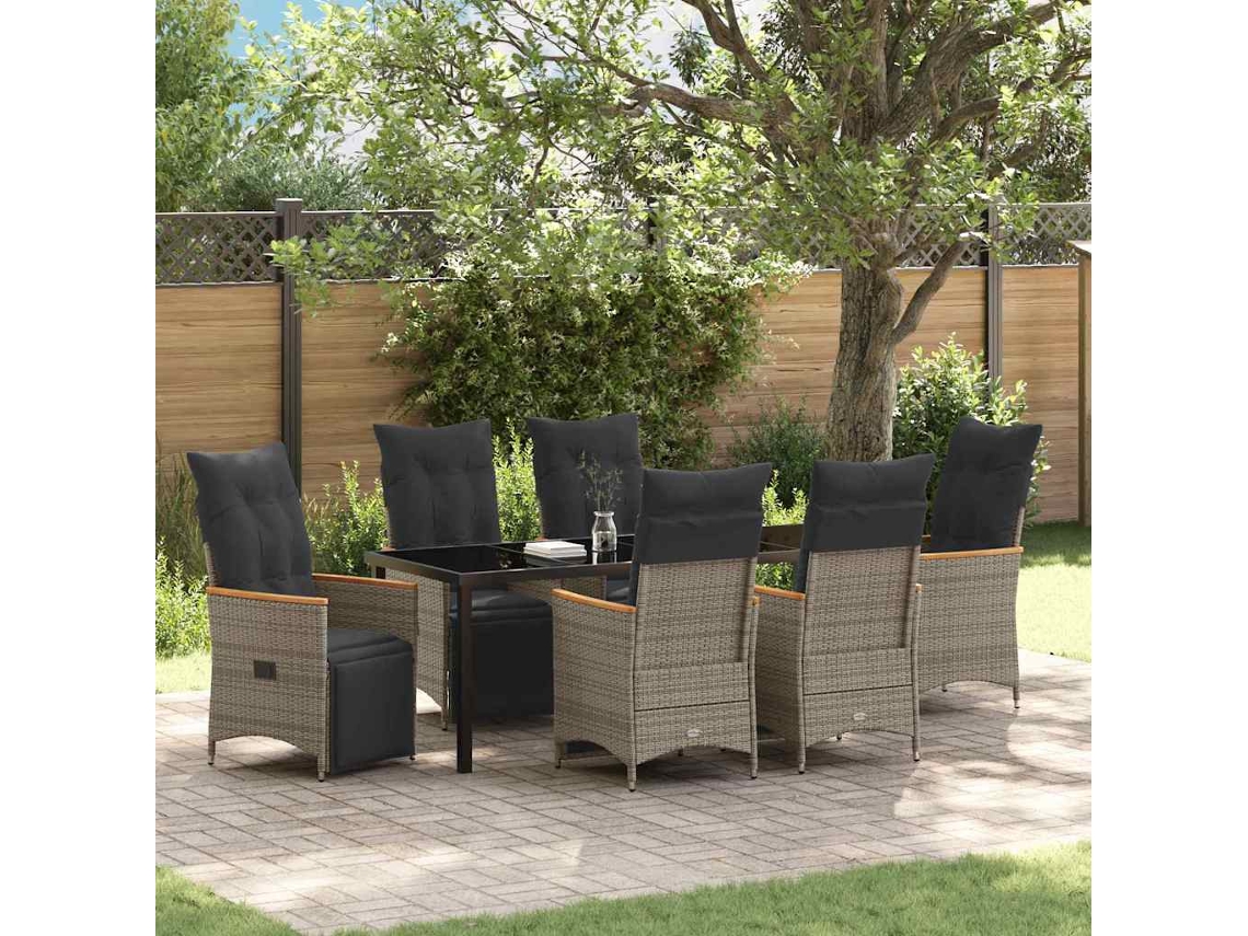 Vidaxl Conjunto De Jantar Para Jardim 7 Unid. Cinzeto Vime Pe