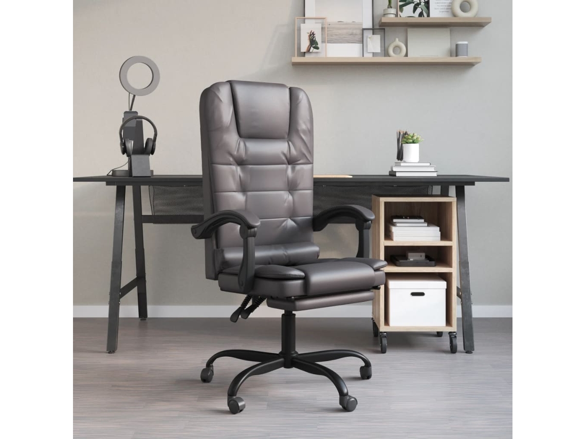 Vidaxl Cadeira Massagens Escritório Reclinável Couro Artificial Cinza