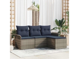 Vidaxl Conjunto De Sofá De Jardim Com Almofada 4 Pcs Cinzeto Vime Pe