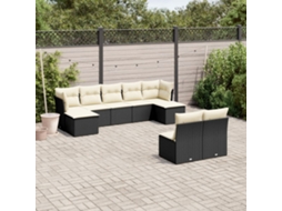 Vidaxl 9 Pcs Conjunto de Sofás P/ Jardim C/ Almofadões Vime Pe Preto