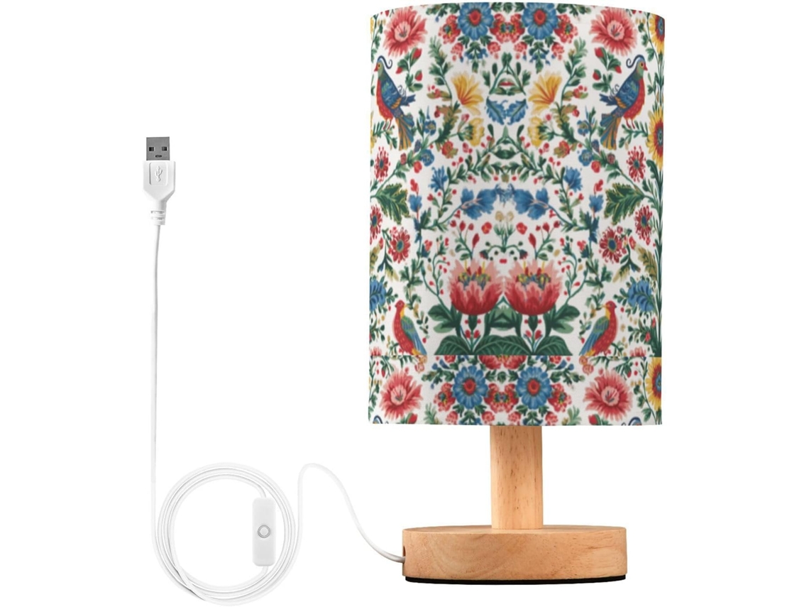 Abajur De Cabeceira Kcldeci Com Flores, Pássaros E Folhas Para Quarto, Estilo Casa De Campo, Mesa De Cabeceira