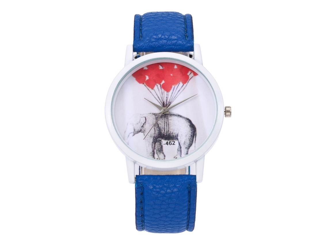 Relógio de pulso feminino com pulseira de PU, mostrador redondo, analógico e movimento de quartzo (azul)