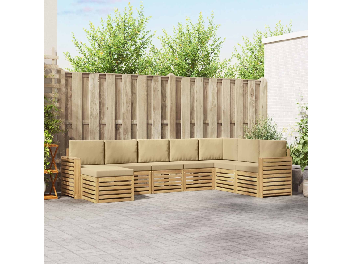 Vidaxl Conjunto De Sofás Para Exterior 8 Unid. Branco E Bege Poliéster