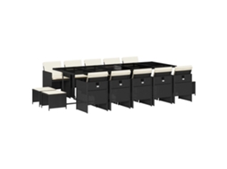 Conjunto de Jantar 15 Pcs para Jardim com Almofadões Vime Pe Preto MAISON EXCLUSIVE (15 pcs)