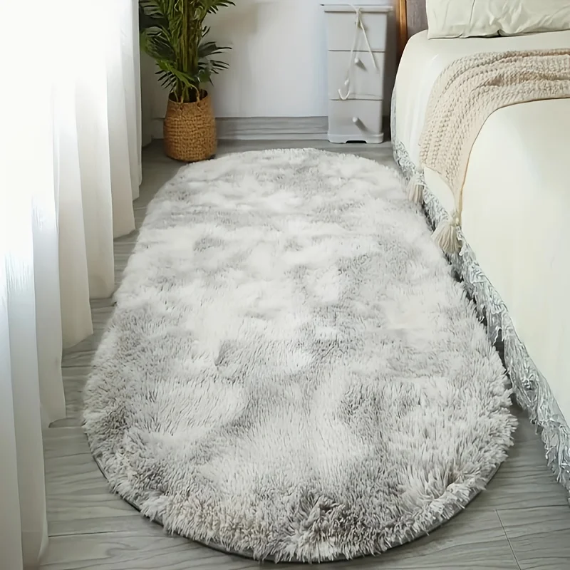 Tapete Oval De Cabeceira Com Estampa Tie-dye, De Pelo Longo (cinza Claro, 100x200cm), Macio E Fofo.