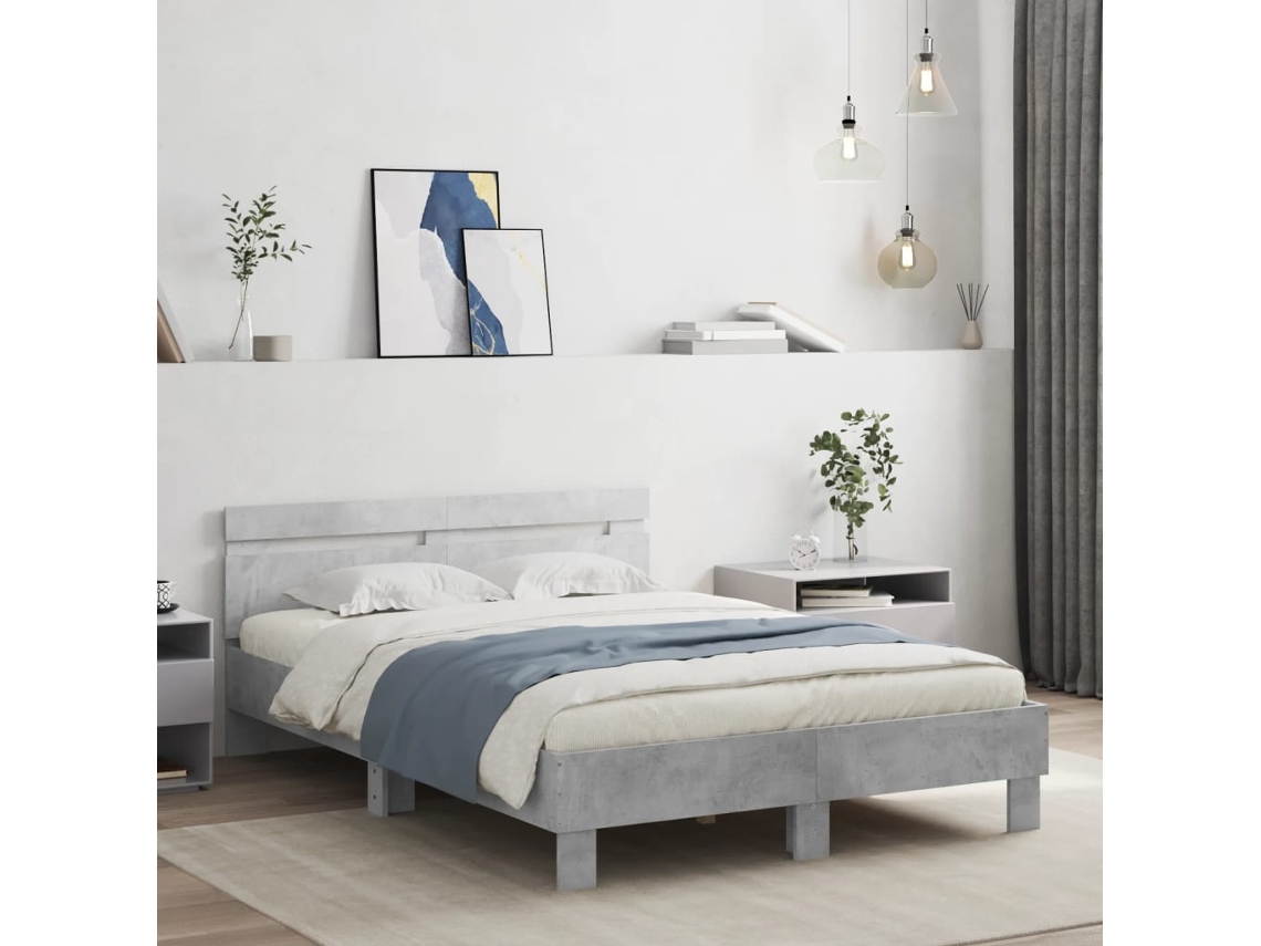 Vidaxl Estrutura Cama Cabeceira E Luzes Led 120x190cm Cinzento Cimento