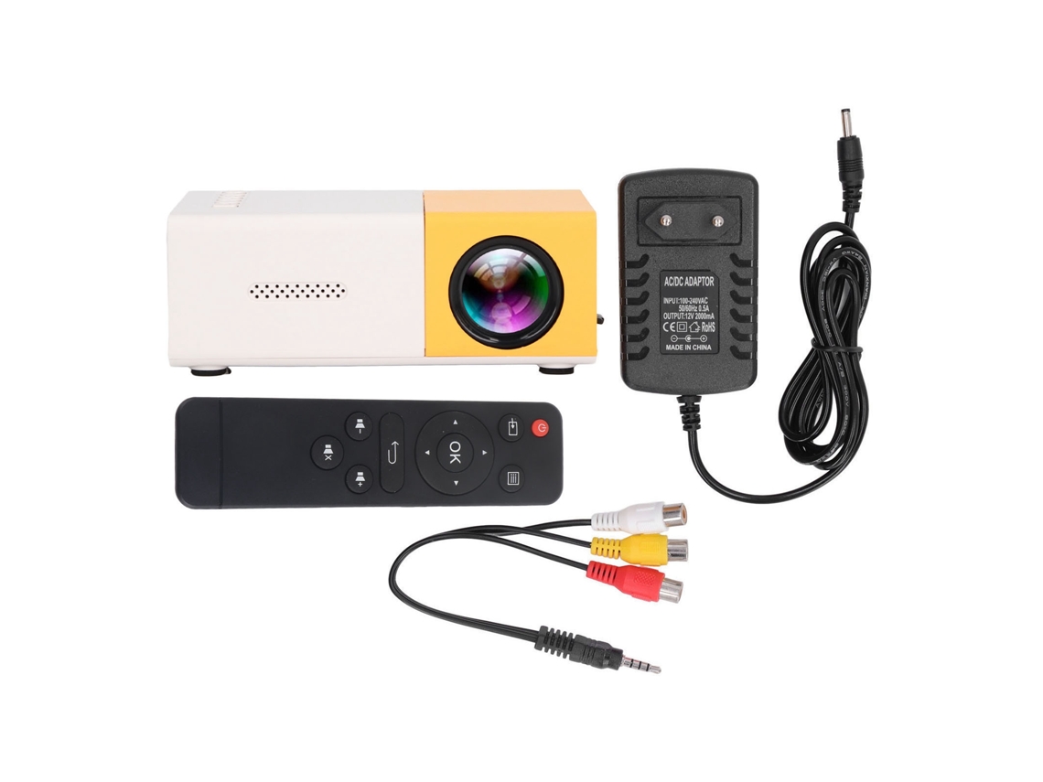 Miniprojetor Slwomoose 1080P com imagem de reflexão difusa, suporta 23 idiomas, projetor HD com alto-falante, amarelo, plugue UE 100-240V