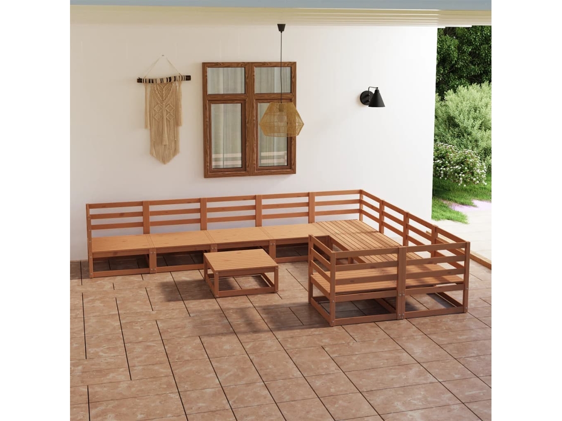 Conjunto Lounge Jardim Pinho Maciço 10 Pcs Dkd Home Decor