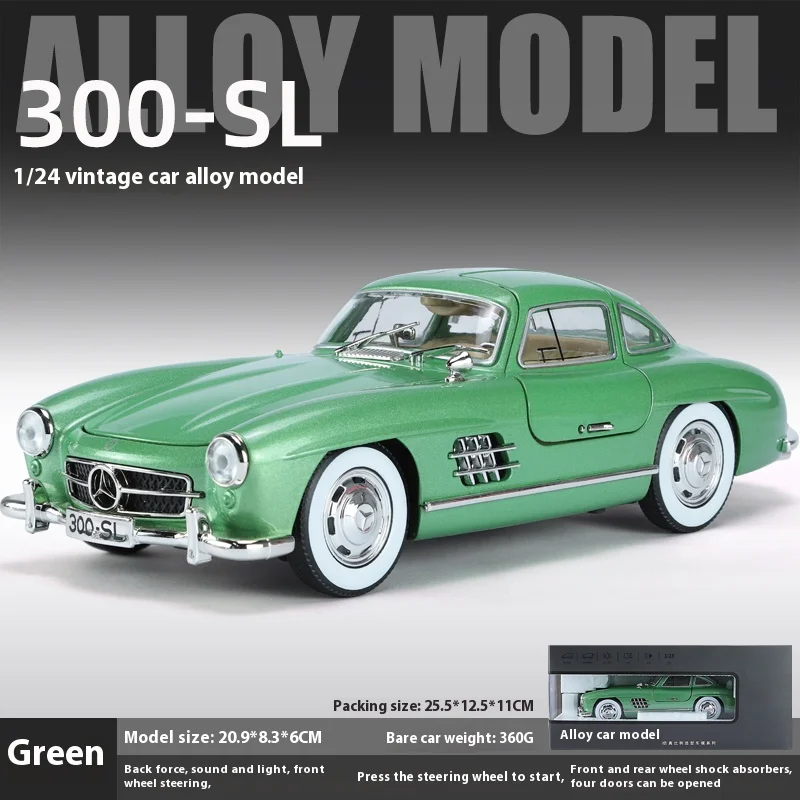 (verde) Miniatura Mercedes-benz 300sl 1936 Clássico Em Escala 1:24