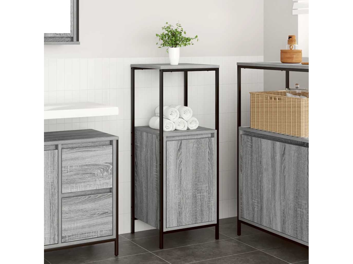 Vidaxl Armário De Banheiro Com Prateleiras, Cinza, Modelo Sonoma, 36x35x95 Cm
