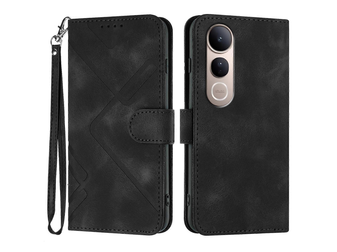 Capa De Celular De Couro Com Padrão De Linha E Toque De Pele