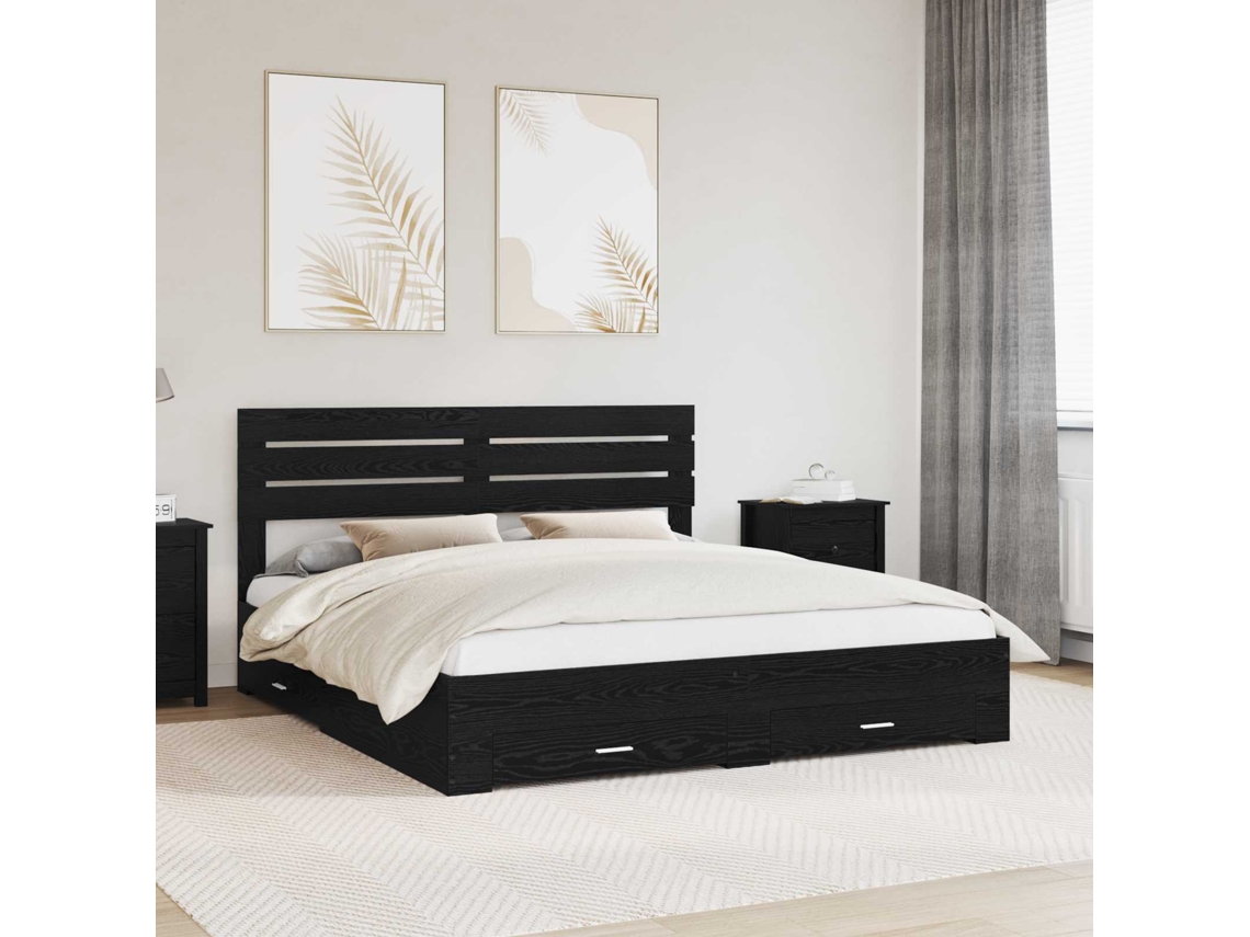 Vidaxl Estrutura Da Cama Com Gaveta Carvalho Preto 180 X 200 Cm