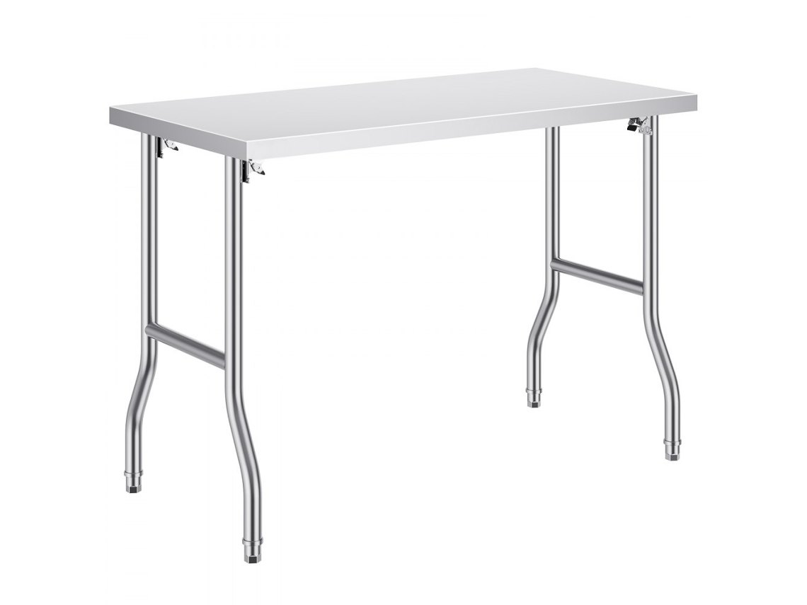 Mesa Dobrável Inox 122x61cm Com Estrutura Reforçada Para Cozinha Profissional Tekmaquinas