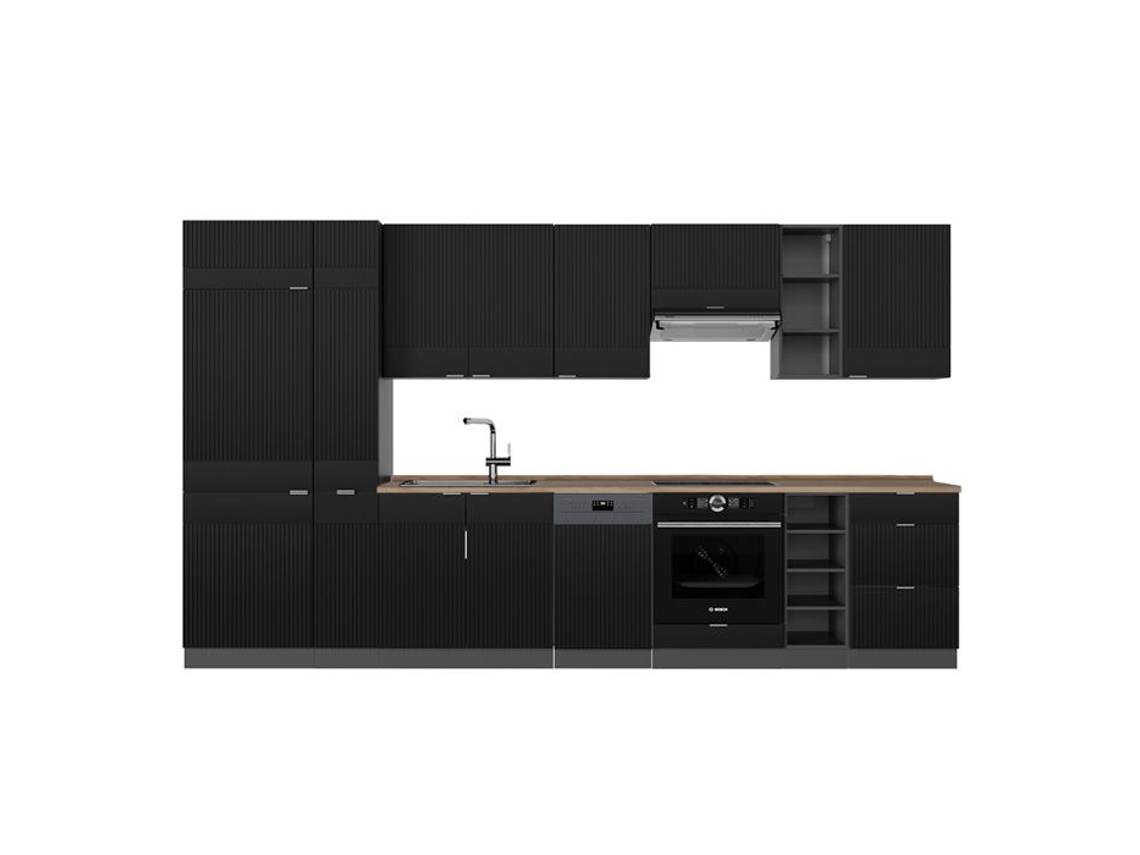 Cozinha Fame-line, 355cm, Pt Carvalho, Preto Listrado/antracite, Antracite, Vicco