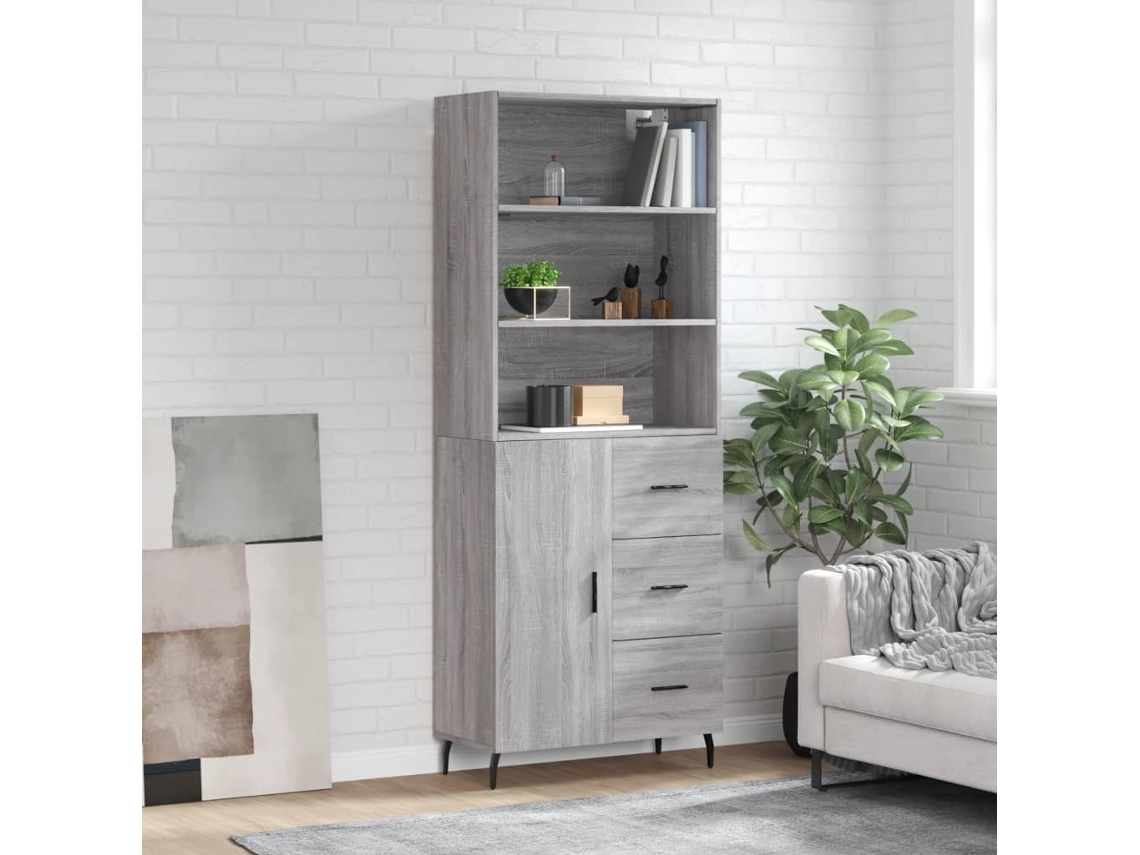 Vidaxl Armário Alto 69,5x34x180 Cm Derivados De Madeira Sonoma Cinza