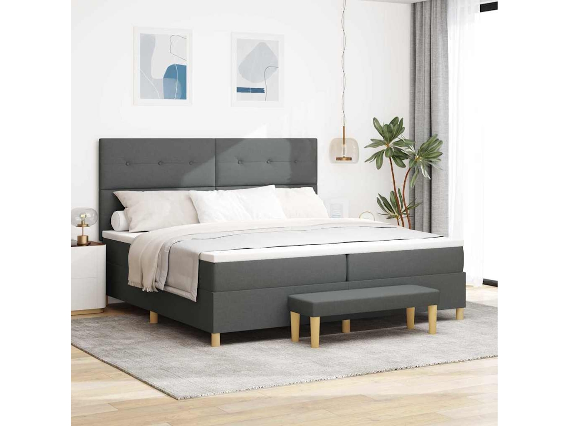 Vidaxl Cama Box Com Cabeceira Cinzento Escuro 200 X 200 Cm Tecido