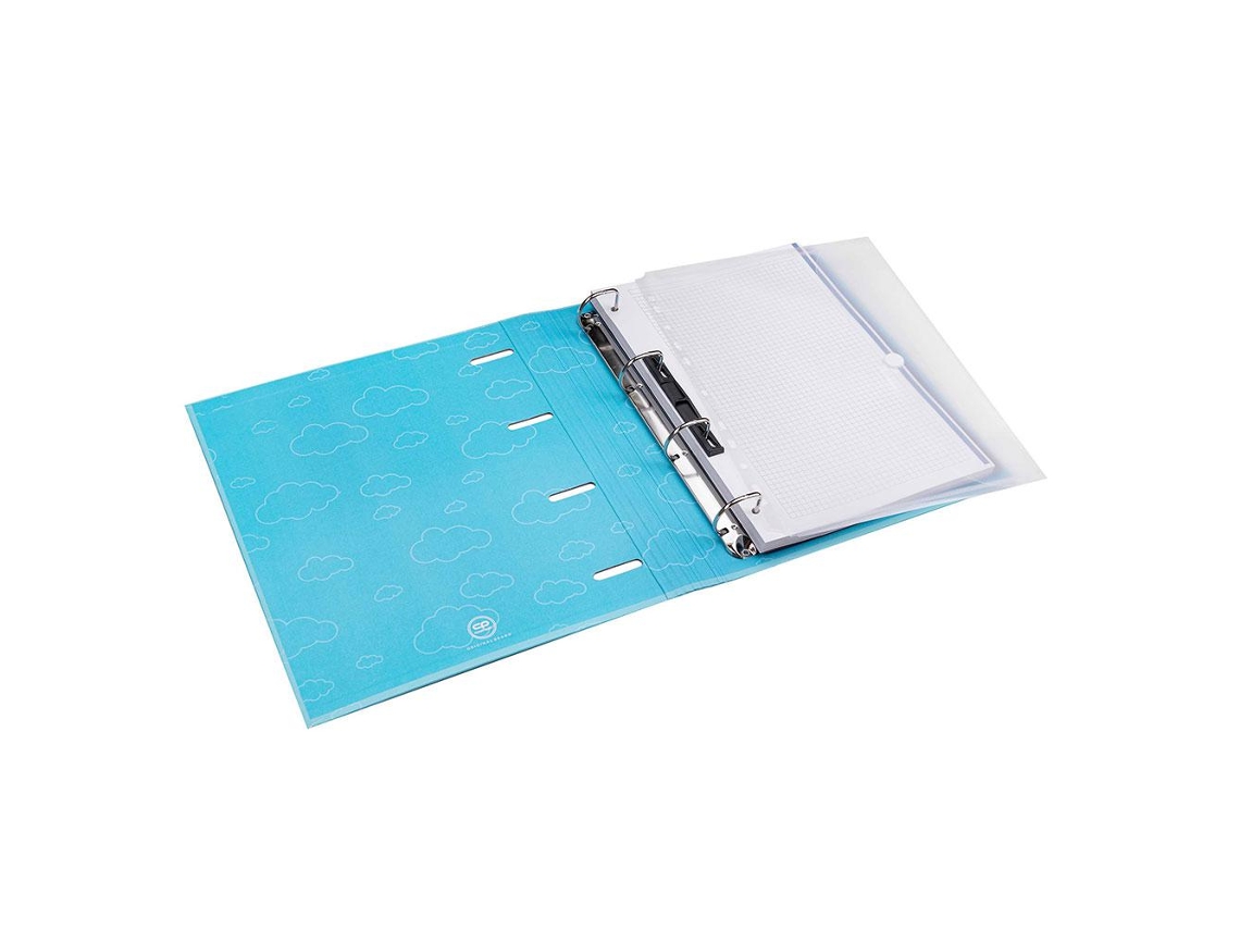 Capa A4 4 Argolas + Folhas + Separadores Azul Pastel