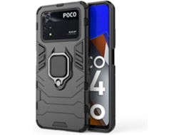 Capa Giratória Nível Militar Antiqueda Proteção para Xiaomi Xiaomi Poco M4 Pro 4G HONGWE. Pele Sintética Textura Macia Magnética Preto