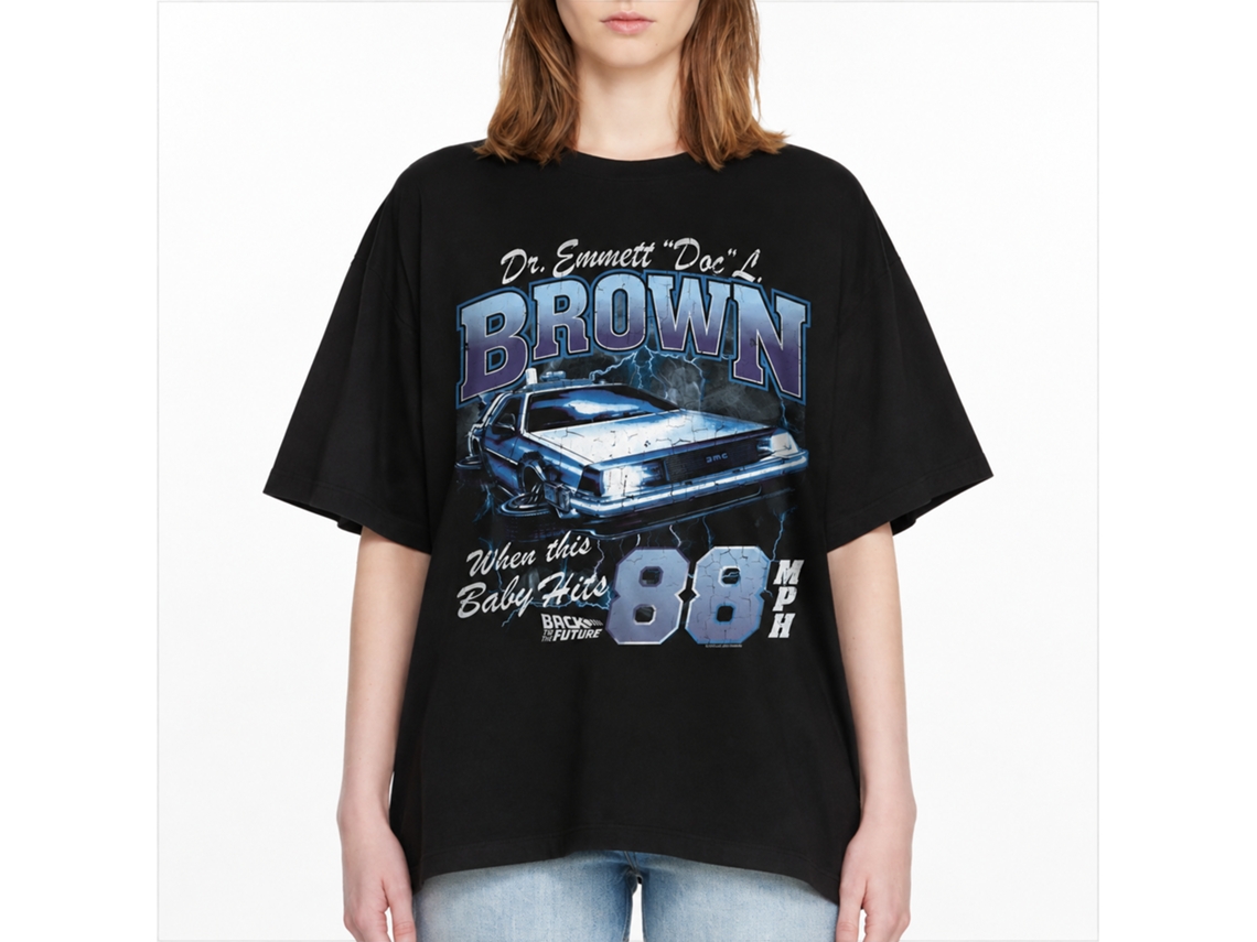 Rockinstone Back To The Future Movie Doc Brown Lightning Black Adult T-shirt Size:xxxl