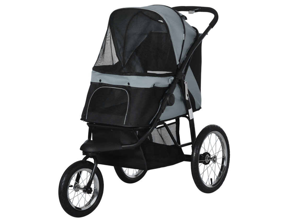 Carrinho de Bebê Dobrável , Cinzento, 111x58x107 Cm (proteção Uv, Janela com Tela, Cesto de Arrumação)