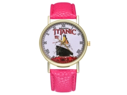 Relógio de pulso analógico de quartzo redondo Zhoulianfa Titanic vermelho e rosa para mulheres e homens.