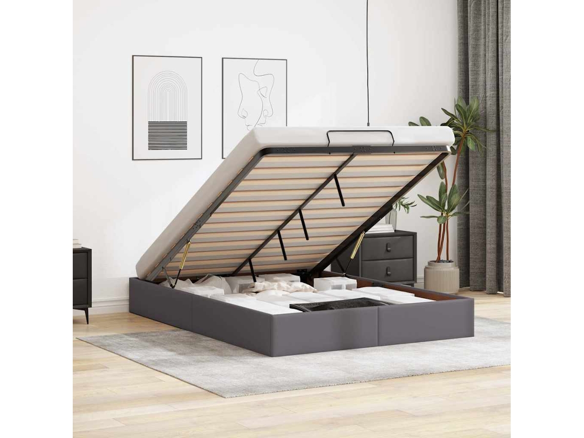 Vidaxl Estrutura De Cama Otomana Sem Colchão 140x190 Cm Cinzenta
