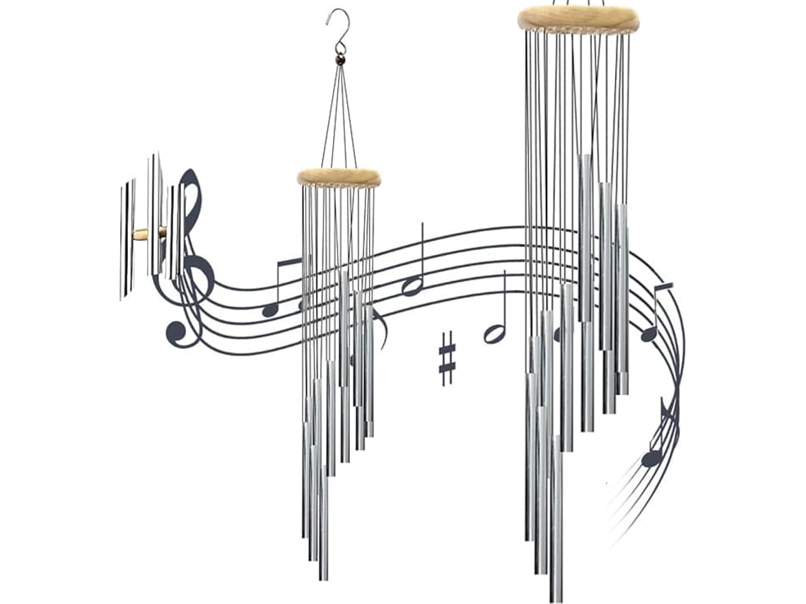 Conjunto de 2 Sinos Vento com 12 Tubos, Sinos de Vento Decorativos para Jardim com Som Suave BRILVIBERA