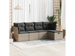 Vidaxl 5 Pcs Conjunto Sofás De Jardim C/ Almofadões Vime Pe Cinzento