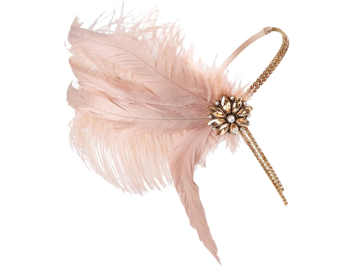 Acessório De Cabelo Vintage Feminino Ciieeo, Tiara De Penas Rosa, Penas Artificiais, Liga De Zinco Com Zircônia. Elegante.