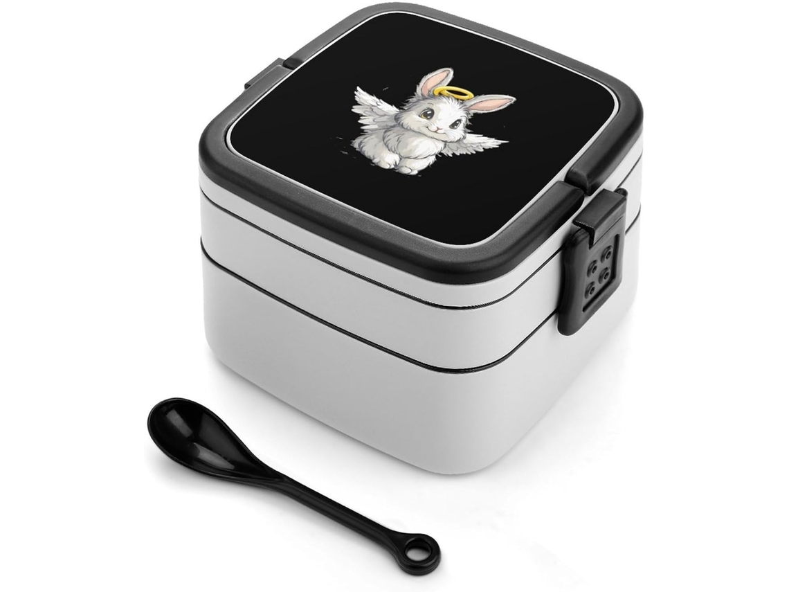 Lancheira Bento Angelwings De Coelho Angora Com 2-compartimentos E Colheres Para Preparo Refeições, Ideal Para Trabalho