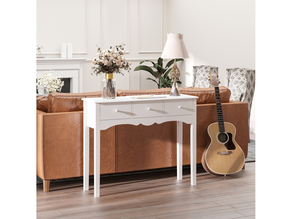Mesa De Entrada Moderna Em Mdf Com 3 Gavetas, 100x32x85 Cm, Branca