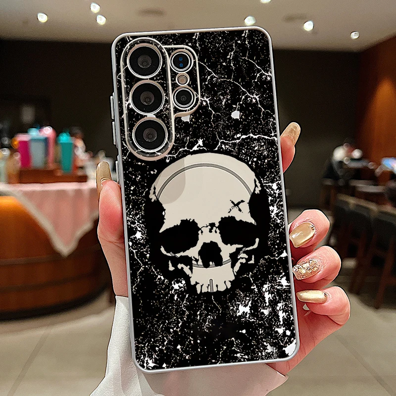 Capa Para Celular Galaxy S24 Fe Com Estampa De Caveira Magnética (cinza)