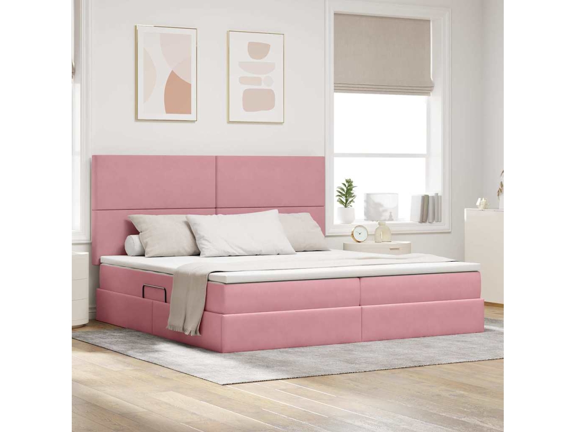 Vidaxl Cama De Armazenamento Led Com Colchão Rosa 200 X 200 Cm Veludo