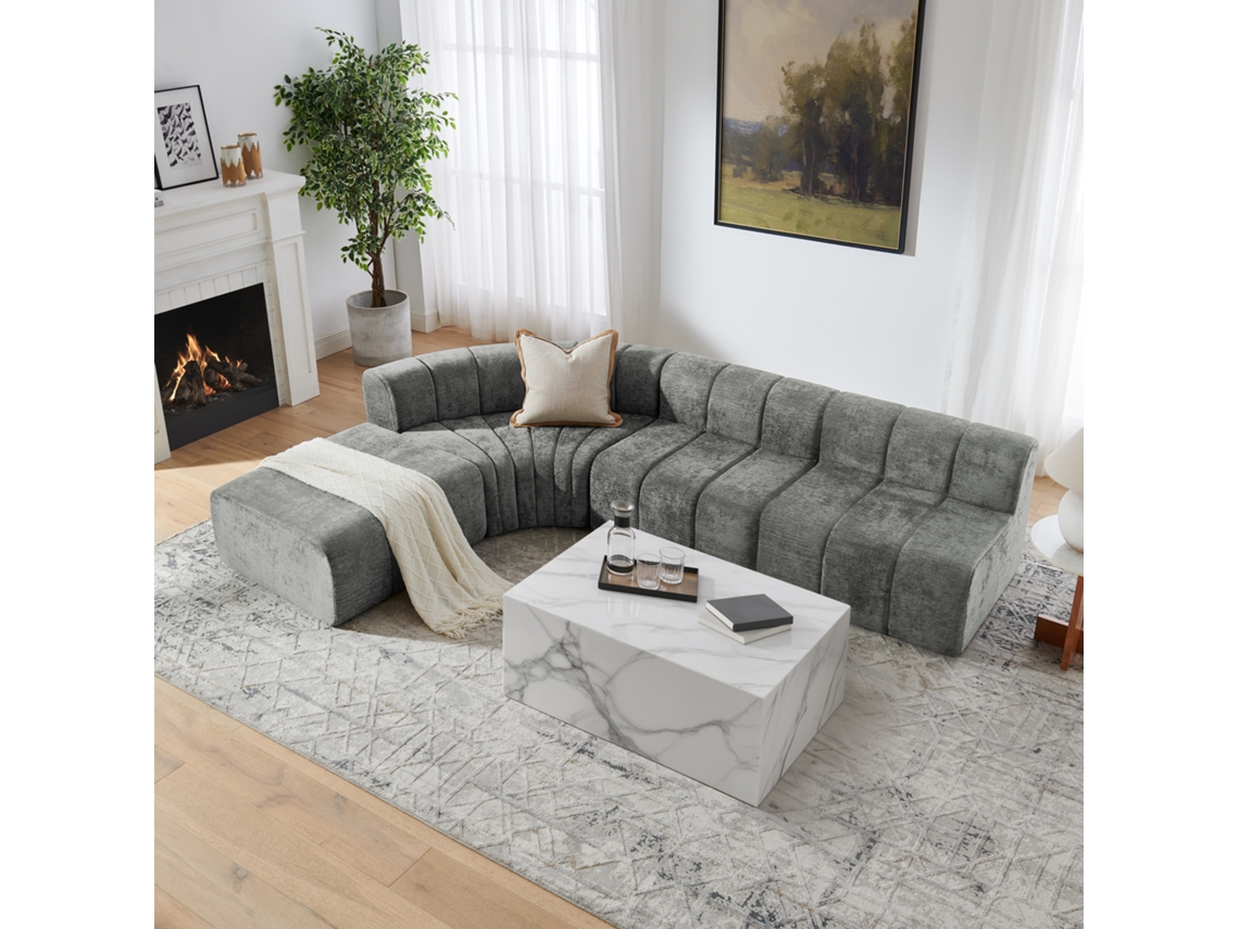 Sofá Modular de 4 Lugares, Em Chenille, para sala de estar, cinzento