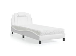 Cama Com Colchão 90x200 Cm Couro Artificial Branco