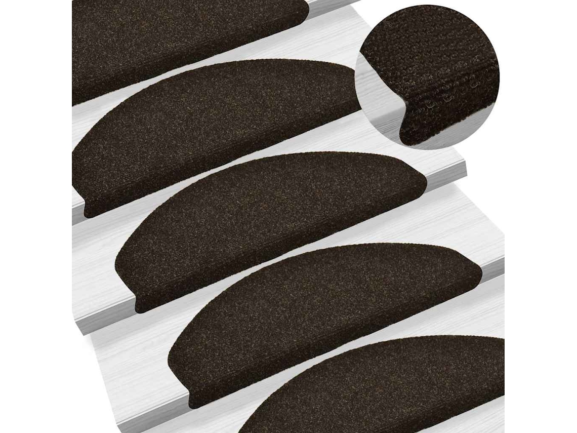 Vidaxl Tapetes De Escada Autoadesivos 15 Peças 65x21x4 Cm Marrom Escuro Meio Redondo Grande