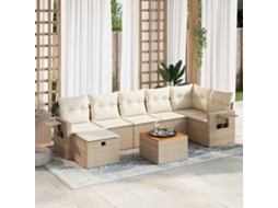 Vidaxl 8 Pcs Conjunto De Sofás P/ Jardim Com Almofadões Vime Pe Bege
